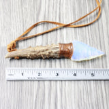 Antler Brow Tine Handle Opalite Blade Knife Necklace  #5954  Mountain Man Necklace