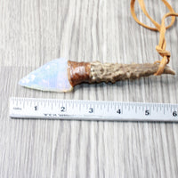 Antler Brow Tine Handle Opalite Blade Knife Necklace  #5954  Mountain Man Necklace
