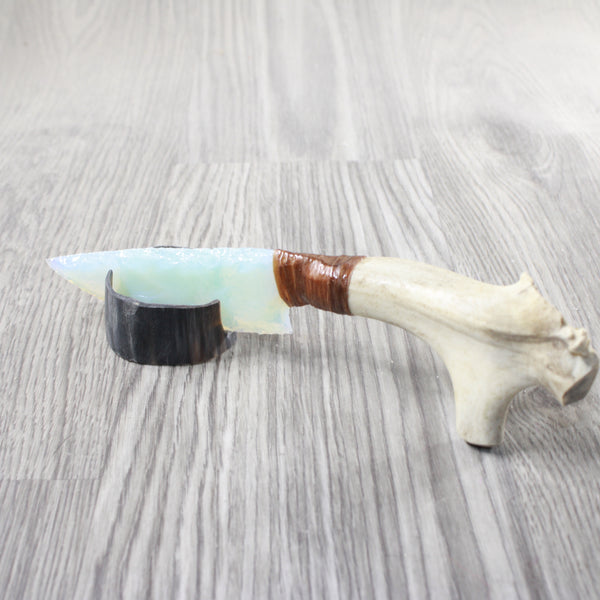 Reindeer Antler Crown Handle Opalite Blade Ornamental Knife #1954    Mountain Man Knife