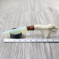 Reindeer Antler Crown Handle Opalite Blade Ornamental Knife #1954    Mountain Man Knife