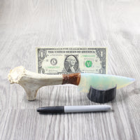 Reindeer Antler Crown Handle Opalite Blade Ornamental Knife #1954    Mountain Man Knife