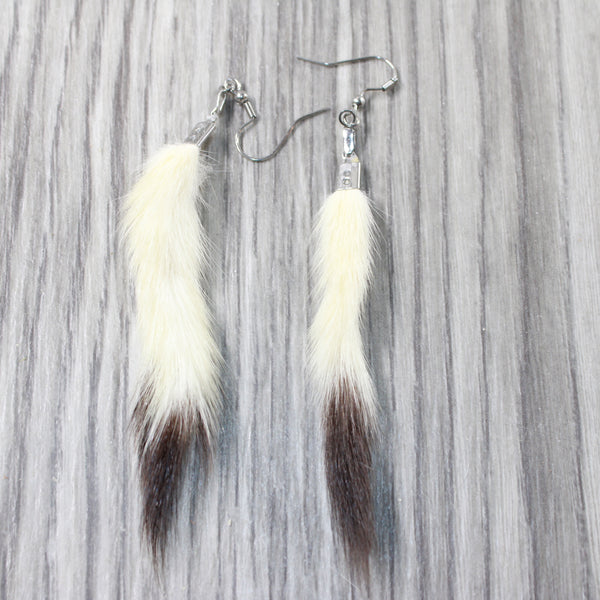 Ermine (Weasel) Tail Earrings  #6054  Mountain Man Earrings