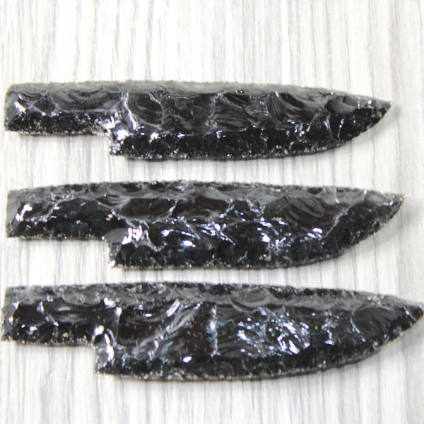 3 Obsidian Ornamental Knife Blades  #8454    Mountain Man Knife