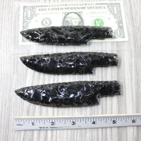 3 Obsidian Ornamental Knife Blades  #8454    Mountain Man Knife