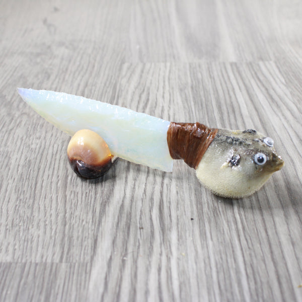 Parrot Puffer Fish Handle Opalite Blade Ornamental Knife #6454    Mountain Man Knife