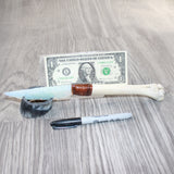 Deer Bone Handle Opalite Blade Ornamental Knife #4562     Mountain Man Knife