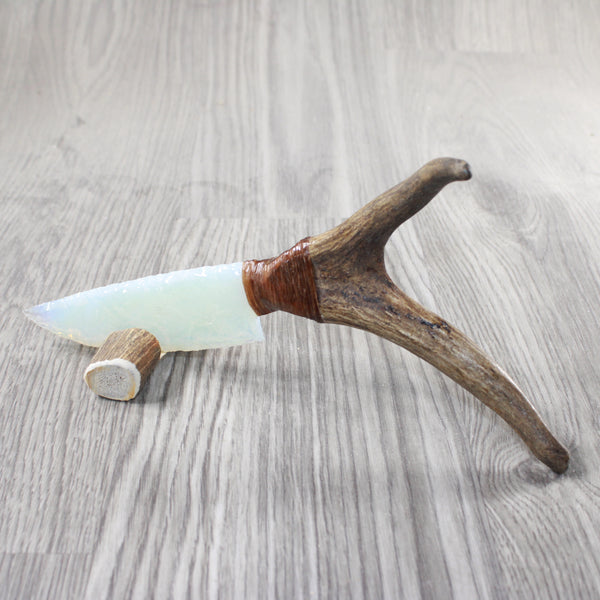 Deer Antler Handle Opalite Blade Ornamental Knife #8154    Mountain Man Knife
