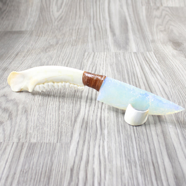 Deer Jaw Handle Opalite Blade Ornamental Knife #1254    Mountain Man Knife
