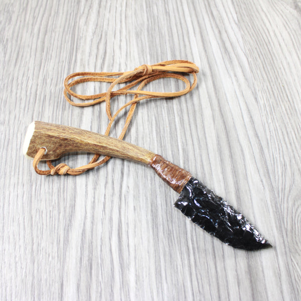 Antler Handle Obsidian Blade Knife Necklace  #5254  Mountain Man Necklace