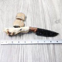 Coyote Foot Handle Obsidian Blade Ornamental Knife #1254  Mountain Man Knife