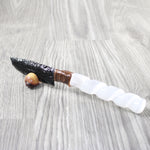 Selenite Spiral Handle Obsidian Blade Ornamental Knife #0254  Mountain Man Knife