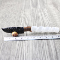 Selenite Spiral Handle Obsidian Blade Ornamental Knife #0254  Mountain Man Knife