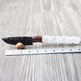 Selenite Spiral Handle Obsidian Blade Ornamental Knife #0254  Mountain Man Knife