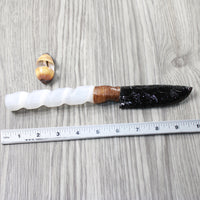 Selenite Spiral Handle Obsidian Blade Ornamental Knife #0254  Mountain Man Knife
