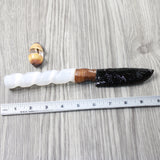 Selenite Spiral Handle Obsidian Blade Ornamental Knife #0254  Mountain Man Knife