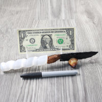 Selenite Spiral Handle Obsidian Blade Ornamental Knife #0254  Mountain Man Knife