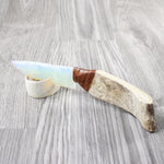 Moose Antler Handle Opalite Blade Ornamental Knife #9254    Mountain Man Knife