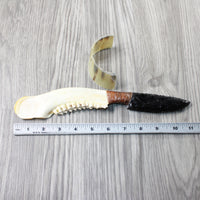 Deer Jaw Handle Obsidian Blade Ornamental Knife #0354  Mountain Man Knife