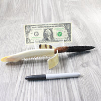 Deer Jaw Handle Obsidian Blade Ornamental Knife #0354  Mountain Man Knife
