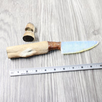 Hair-on Deer Bone Handle Opalite Blade Ornamental Knife #0354    Mountain Man Knife