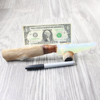 Hair-on Deer Bone Handle Opalite Blade Ornamental Knife #0354    Mountain Man Knife