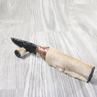 Hair-on Deer Bone Handle Obsidian Blade Ornamental Knife #  Mountain Man Knife