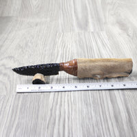 Hair-on Deer Bone Handle Obsidian Blade Ornamental Knife #  Mountain Man Knife