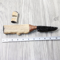 Hair-on Deer Bone Handle Obsidian Blade Ornamental Knife #  Mountain Man Knife