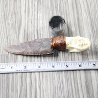 Mink Skull Handle Stone Blade Ornamental Knife #7454    Mountain Man Knife