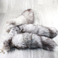 Silver Fox Tail Key Rings #3654  Taxidermy Keychain Tassel Bag Tag