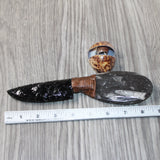 Orthoceras Fossil Handle Obsidian Blade Ornamental Knife #8163  Mountain Man Knife