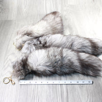 Silver Fox Tail Key Rings #3654  Taxidermy Keychain Tassel Bag Tag