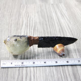 Puffer Fish Handle Obsidian Blade Ornamental Knife #  Mountain Man Knife