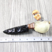 Puffer Fish Handle Obsidian Blade Ornamental Knife #  Mountain Man Knife