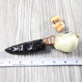Puffer Fish Handle Obsidian Blade Ornamental Knife #  Mountain Man Knife