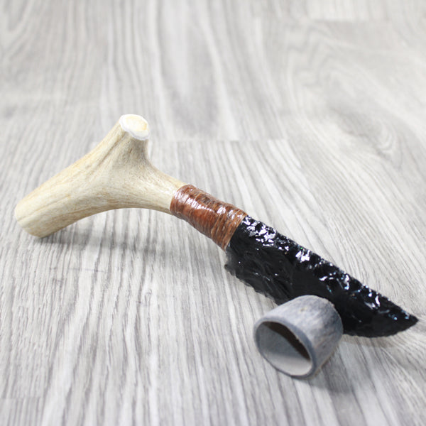 Deer Antler Handle Obsidian Blade Ornamental Knife #2754  Mountain Man Knife