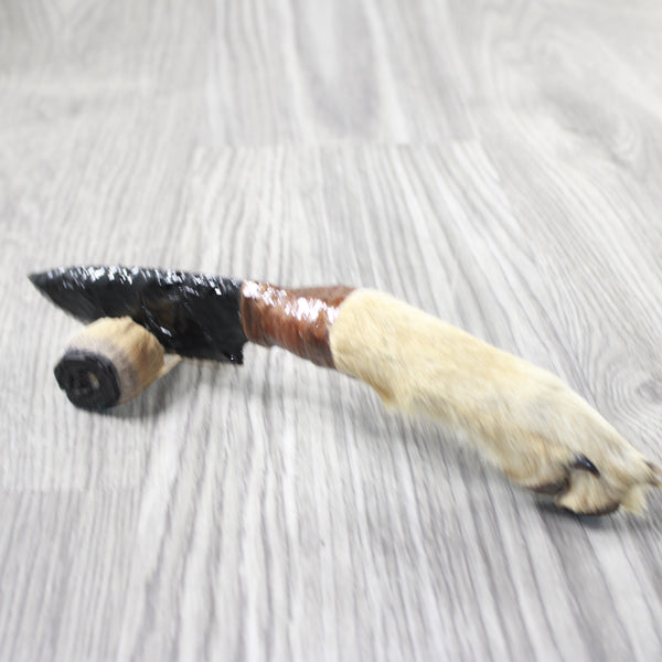 Coyote Foot Handle Obsidian Blade Ornamental Knife #7954  Mountain Man Knife