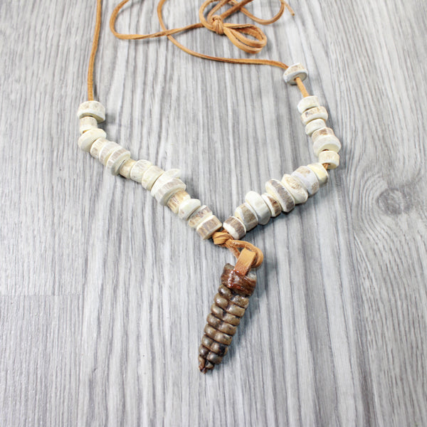 Very Large Rattlesnake Rattle Plus Antler Beads  Necklace  #4954    Mountain Man Necklace