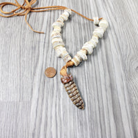 Very Large Rattlesnake Rattle Plus Antler Beads  Necklace  #4954    Mountain Man Necklace