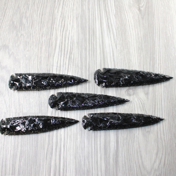 5 Obsidian Ornamental Spearheads  #7954     Arrowhead