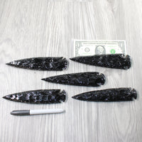 5 Obsidian Ornamental Spearheads  #7954     Arrowhead