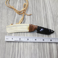 Moose Antler Handle Obsidian Blade Knife Necklace  #0544 Mountain Man Necklace