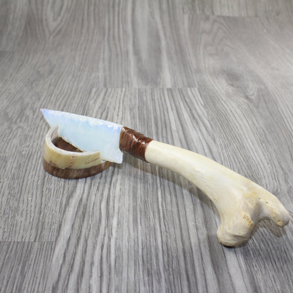 Deer Bone Handle Opalite Blade Ornamental Knife #8644 Mountain Man Knife