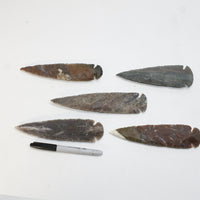 5 Stone Ornamental Spearheads  #08710  Arrowhead