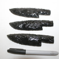 3 Obsidian Ornamental Knife Blades  #7816  Mountain Man Knife