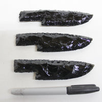 3 Obsidian Ornamental Knife Blades  #1018  Mountain Man Knife