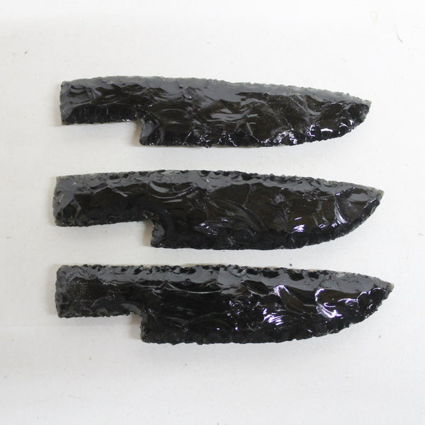 3 Obsidian Ornamental Knife Blades  #2118  Mountain Man Knife