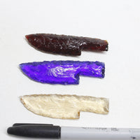 3 Small Glass Ornamental Knife Blades  #011D  Mountain Man Knife