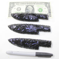 3 Obsidian Ornamental Knife Blades  #8924  Mountain Man Knife