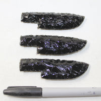 3 Small Obsidian Ornamental Knife Blades  #3023  Mountain Man Knife